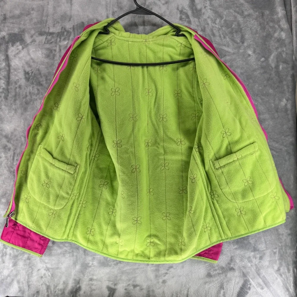 Rothschild Girls Quilted Floral Pink Green Zip Hooded Jacket Size L 14